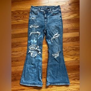 AEO Destroyed Denim - Super Hi Rise Flare